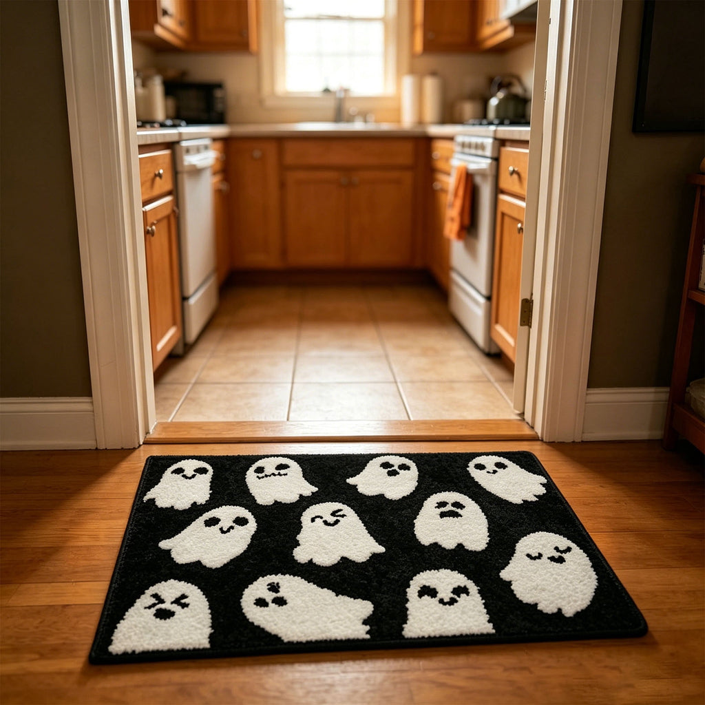 Halloween Heart Print Doormat 60x40cm, Black Orange Spooky Entry Mat for Front Door, Non-Slip Indoor Outdoor Rug