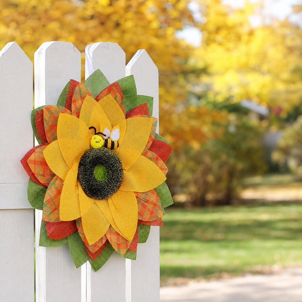 HOARBOEG Handmade Wrought Iron Maple Leaf Wreath, Thanksgiving Rudolph Fall Harvest Door Hanging, Orange Metal Autumn Wreath with Berries, Garden Wall Decor, 15.75 in