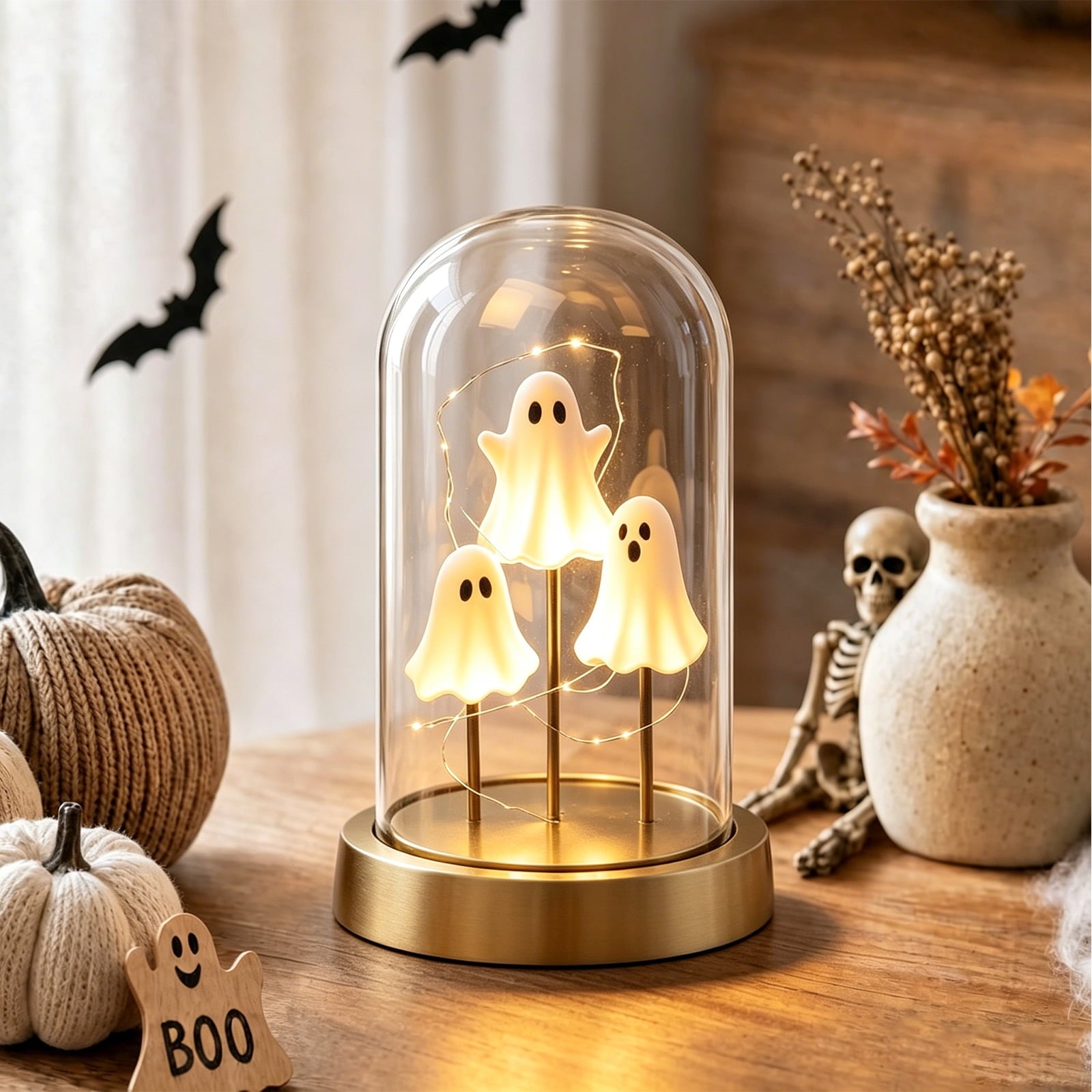 Clearance Halloween Decor-Halloween Decorations Indoor-Light up Ghost in Glass Like-Cute Ghost with Light for Home Kitchen Mantel Tabletop Party Decor and Holiday Decorations Best Halloween Gifts