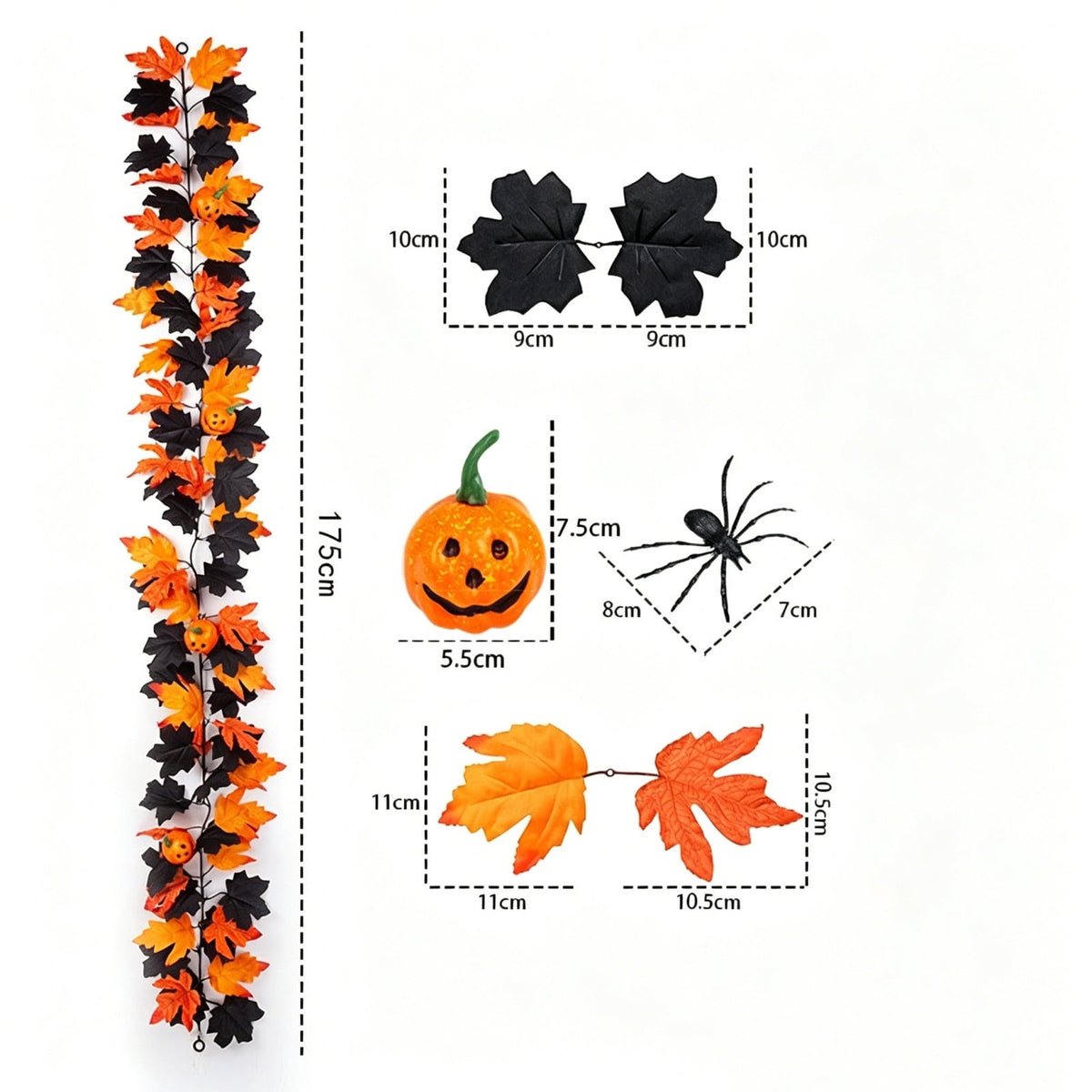 WKSCLPAI Halloween Maple Leaf Garland, Fall Vine Wreaths for Autumn Festivities Decor,Seasonal Garlands for Home,Halloween & Fall Decorations