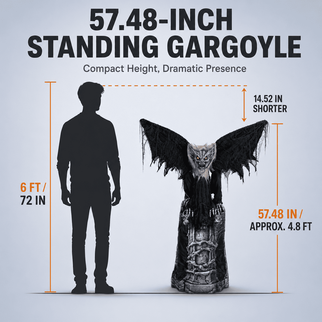 Romswi Halloween Decorations 4.7ft Standing Tombstone Gargoyle Animated with Light Up Eyes and Sound-Activated for Spooky Yard Garden Decor