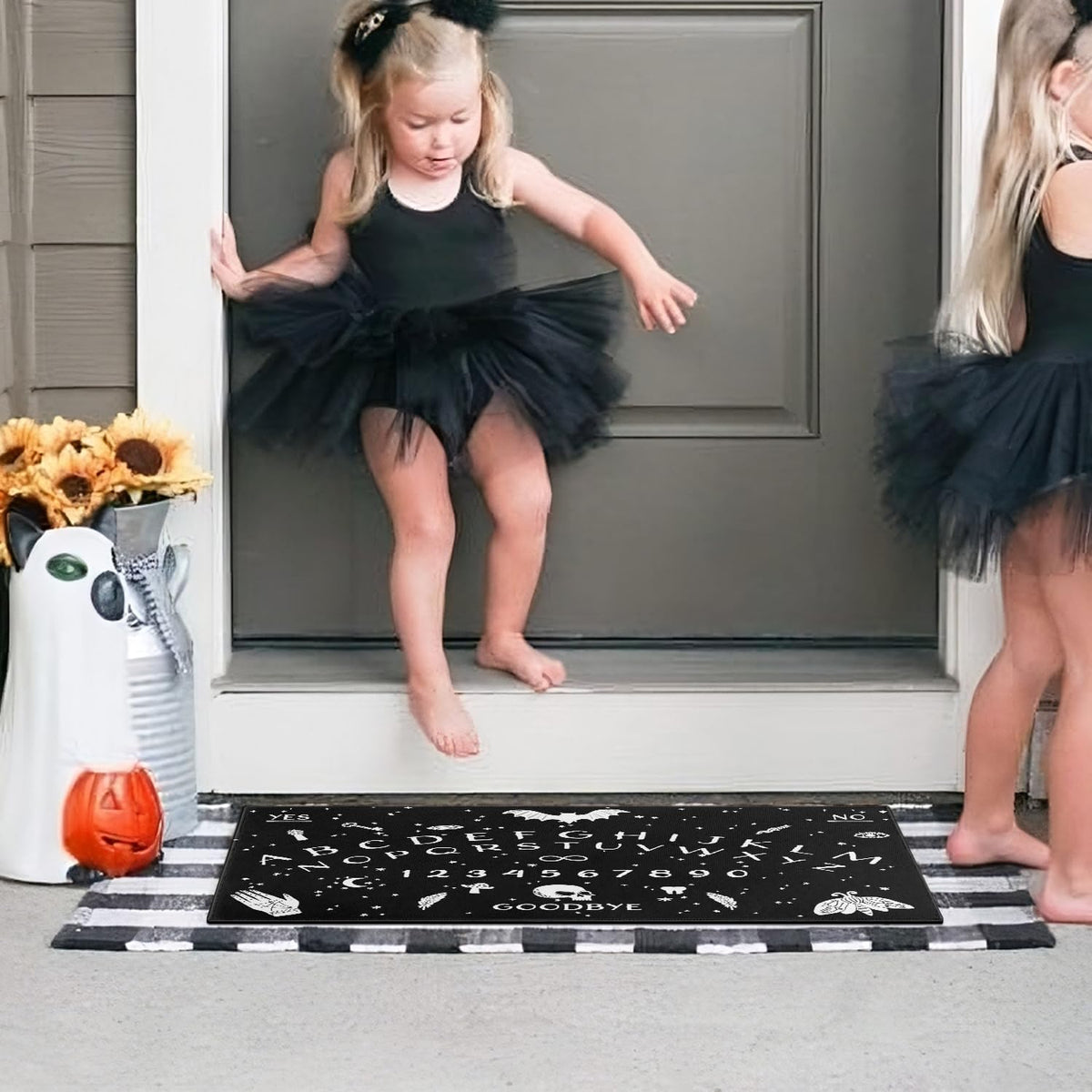 Halloween Door Mat,Goth Occult Spooky Creepy Witch Skull Bats Outdoor Mats for Front Door,Halloween Indoor Entrance Non-Slip Doormat Entryway Welcome Rubber Mats for Porch Decor 30" x 17"