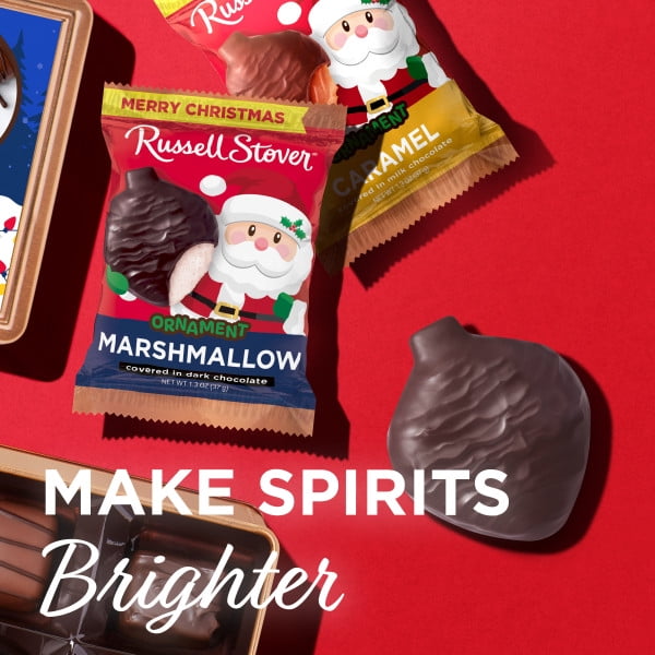 RUSSELL STOVER Christmas Dark Chocolate Marshmallow Ornament, 1.3 oz.
