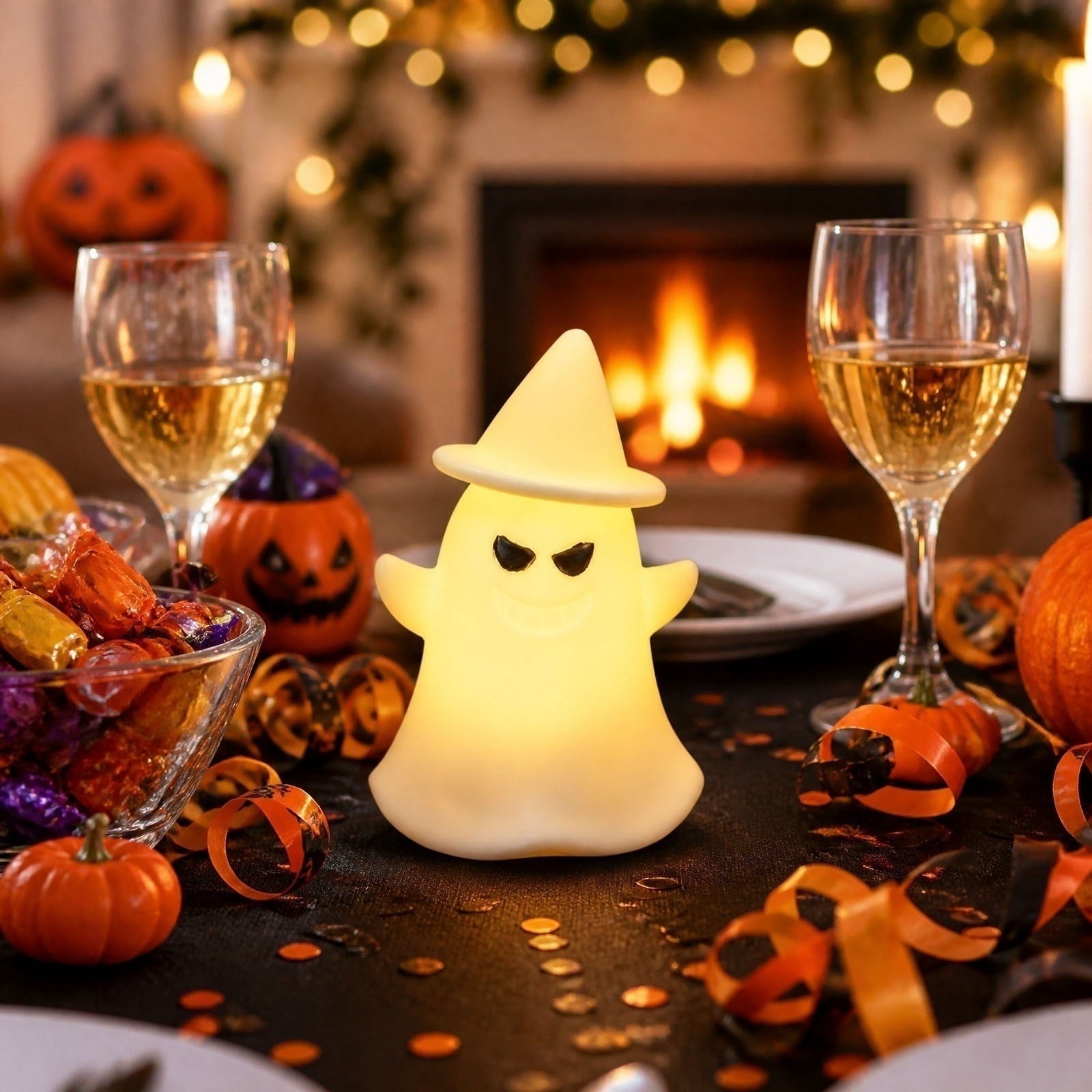 Ghost Night Light Halloween Decorations Bedside Night Light with Tap Control, Dimmable Nursery Decor Lamp, Fun Ghost Gift for K*ids, Halloween Room Decor, Ghost Lamp