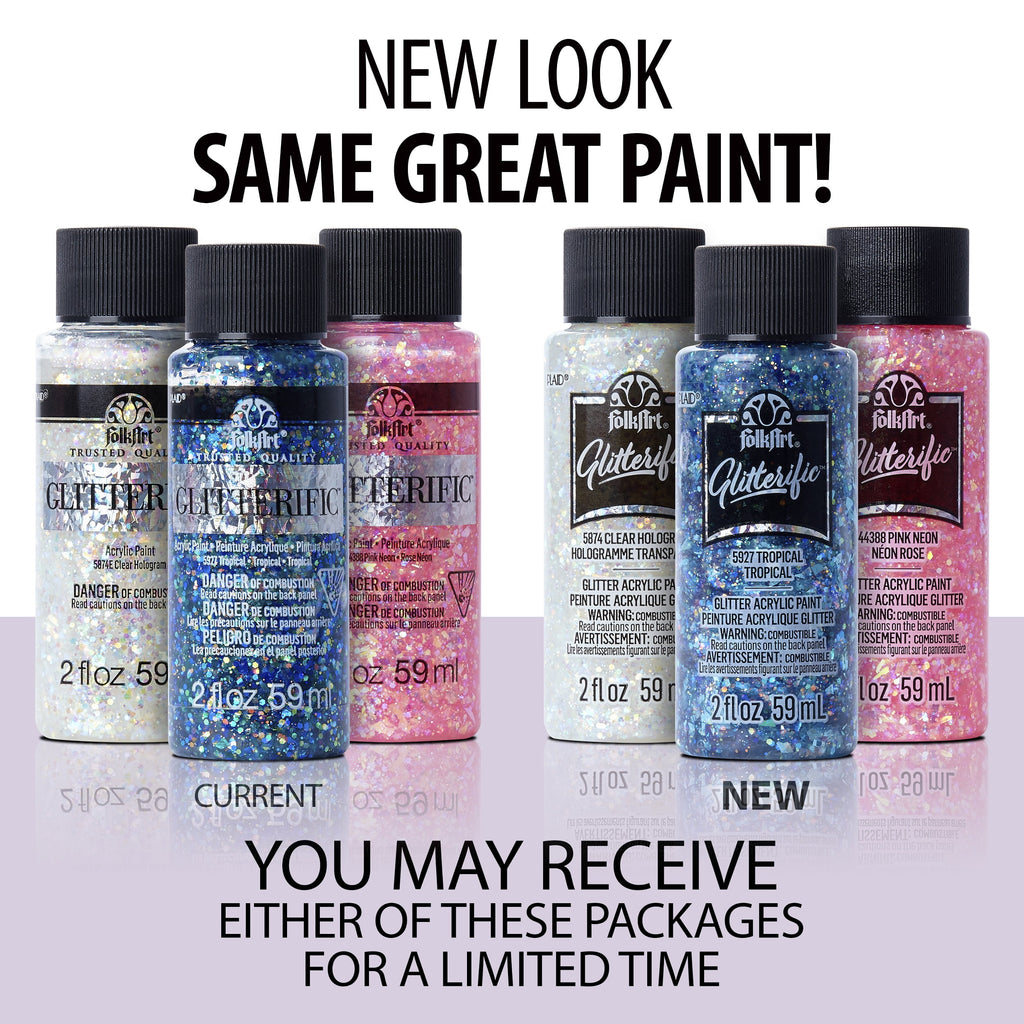 FolkArt Glitterific Acrylic Craft Paint, Glitter Finish, Hologram, 2 fl oz