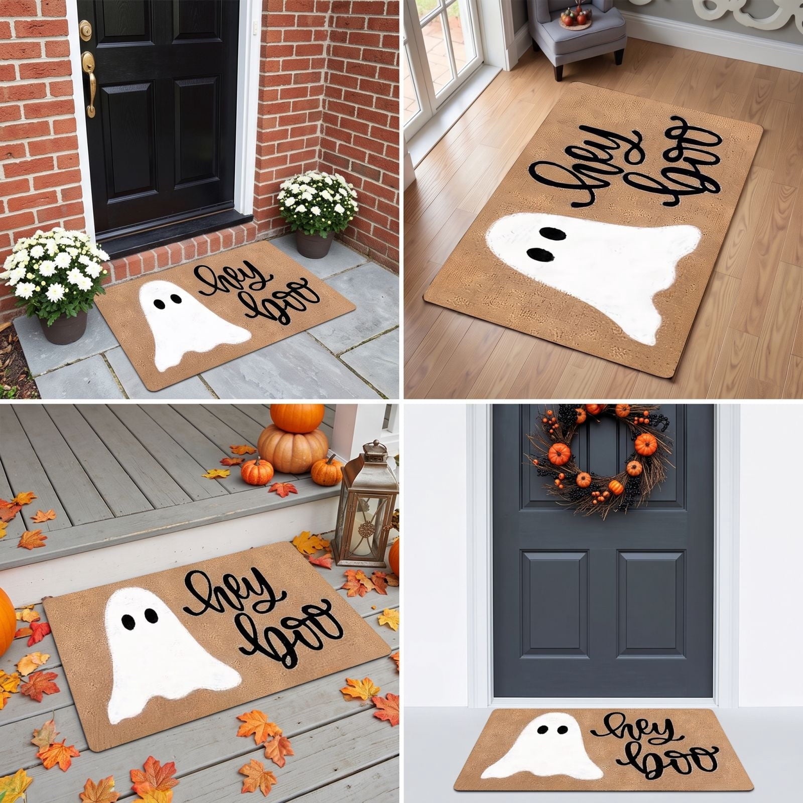 Halloween Doormat Vintage Retro Style Mat 23.6x15.7in Secure-Grip Absorbent Coir Look Entryway Rug for Front Porch Indoor Outdoor Decor by OVFUIZ