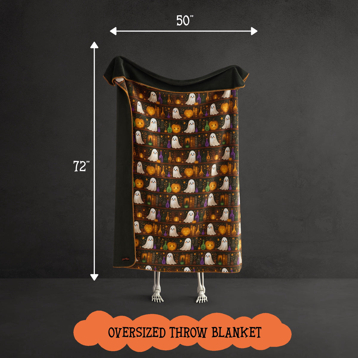 Boo-tique Halloween Plush Soft Oversized Couch Throw Blanket, Cats and Pumpkins, Orange, 50 x 72 in