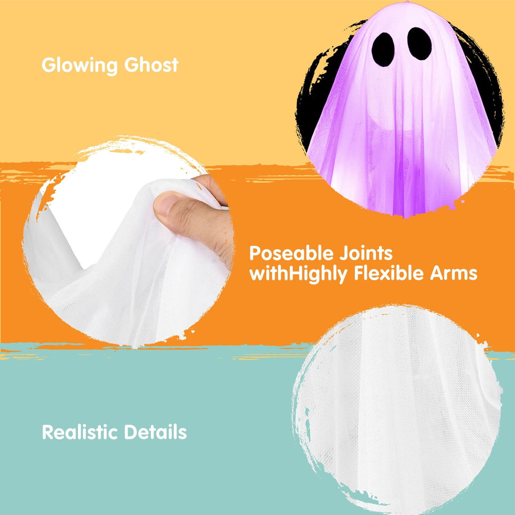 Joyfy 47inch Halloween Decorations Outdoor Hanging Ghost,Light up White Ghosts with Spooky Warm White LED Light,Halloween Outdoor Yard Porch Decorations,Haunted House Decorations