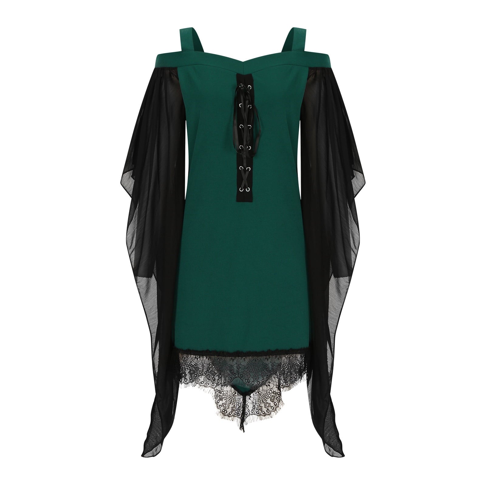 Gothic Lace Up Dress for Women Off-Shoulder Vintage Dresses Bell Sleeve Steampunk Medieval Costume Cosplay Halloween Dresses