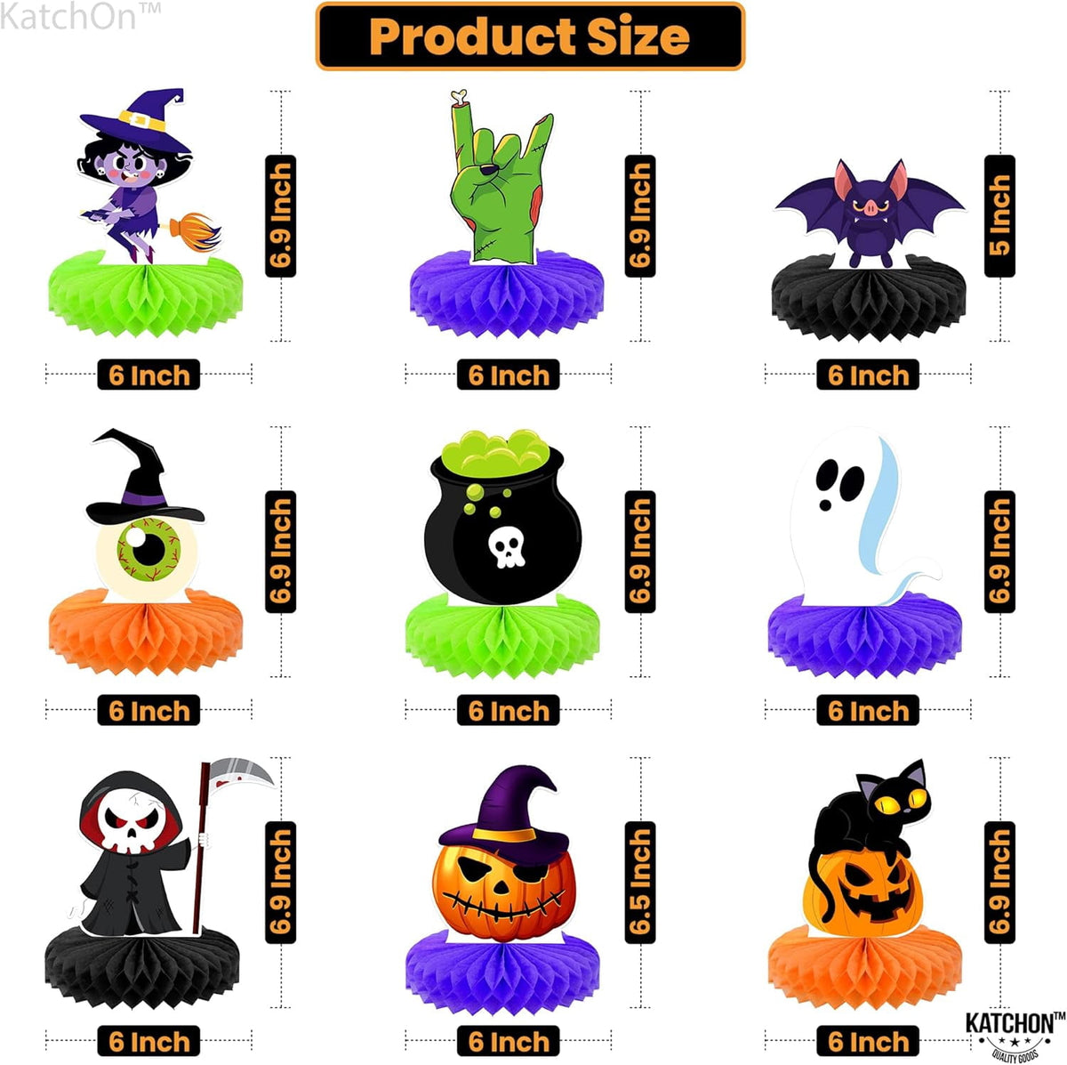 KatchOn, Halloween Honeycomb Centerpieces - Pack of 9 | Halloween Party Table Decorations | Halloween Party Table Centerpieces for Kids Halloween Birthday Party Decorations | Halloween Table Decor