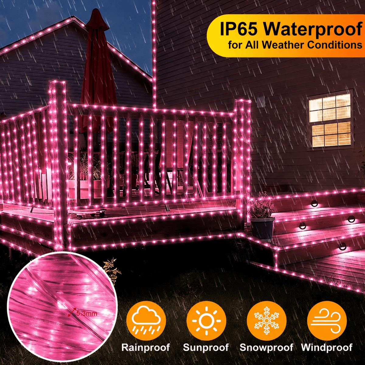 Solar Rope Lights Outdoor Waterproof 100LED Tube String Lights with USB Rechargeable Timer 8 Modes Dimmable Twinkle Fairy String Light for Trampoline Yard Pool Party Wedding Christmas