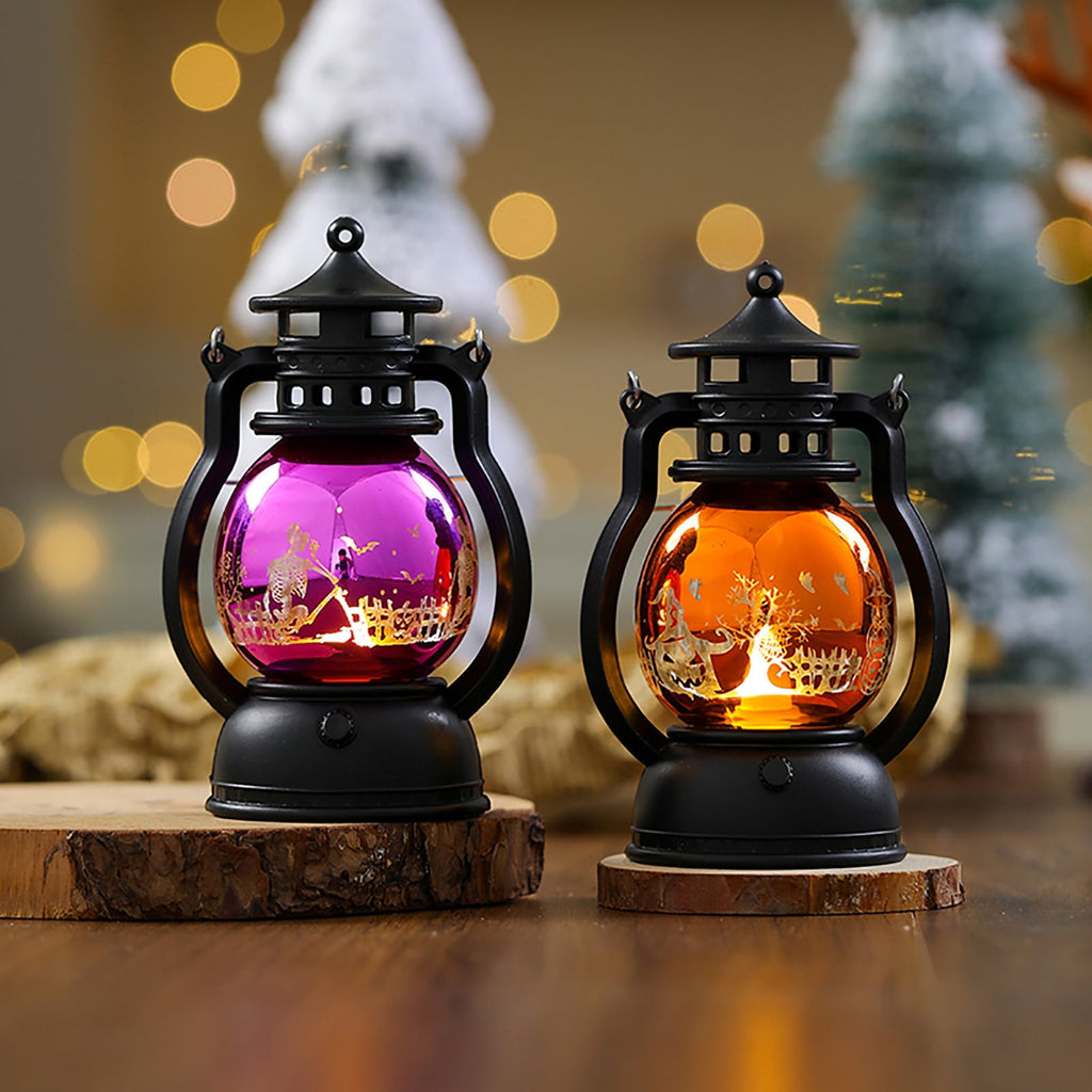Halloween Oil Lamp Outdoor Lights, Flickering Flame Solar Lanterns Lights Outdoor Waterproof, Hanging Lantern Decorative, Solar Powered Lanterns for Yard Patio Path Tree Garden Decor