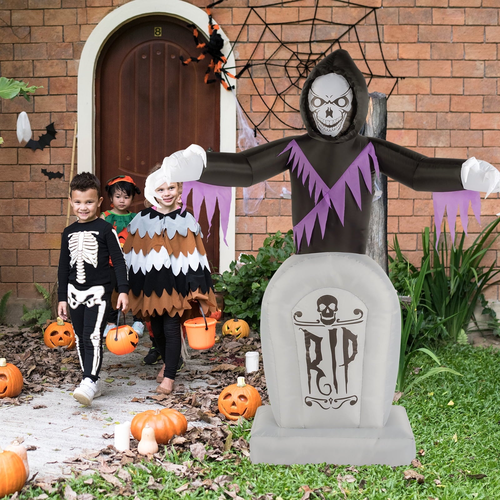 8FT Long Halloween Inflatables Pumpkins Eyeball Candy Outdoor Decorations, Blow Up Yard Decoration with Built-in LEDs Lighted for Lawn Garden Outside Indoor Decor