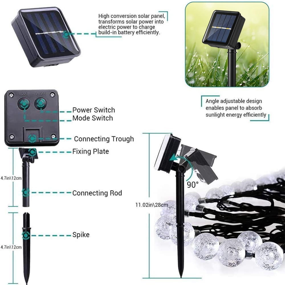 Toodour Solar String Lights Outdoor, 35.6ft 60 LED Waterproof Solar Powered Globe Patio Lights with 8 Modes for Garden Home Gazebo Yard Decorations (Warm White)