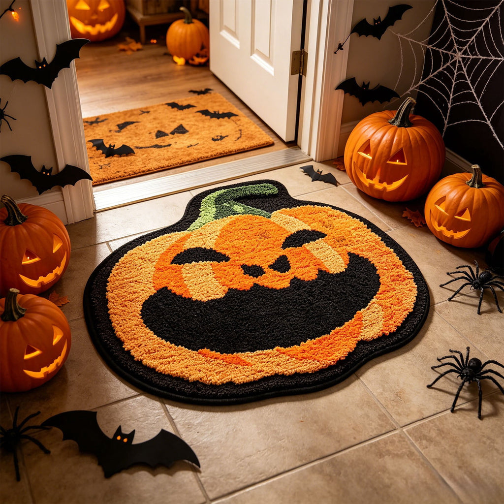Taotanxi Spider Web Bath Mat, Halloween Bathroom Rug 15x23 Inches, Halloween Rugs Bathroom Decor, Black Gothic Bath Mat, Ultra Soft Great Absorbency