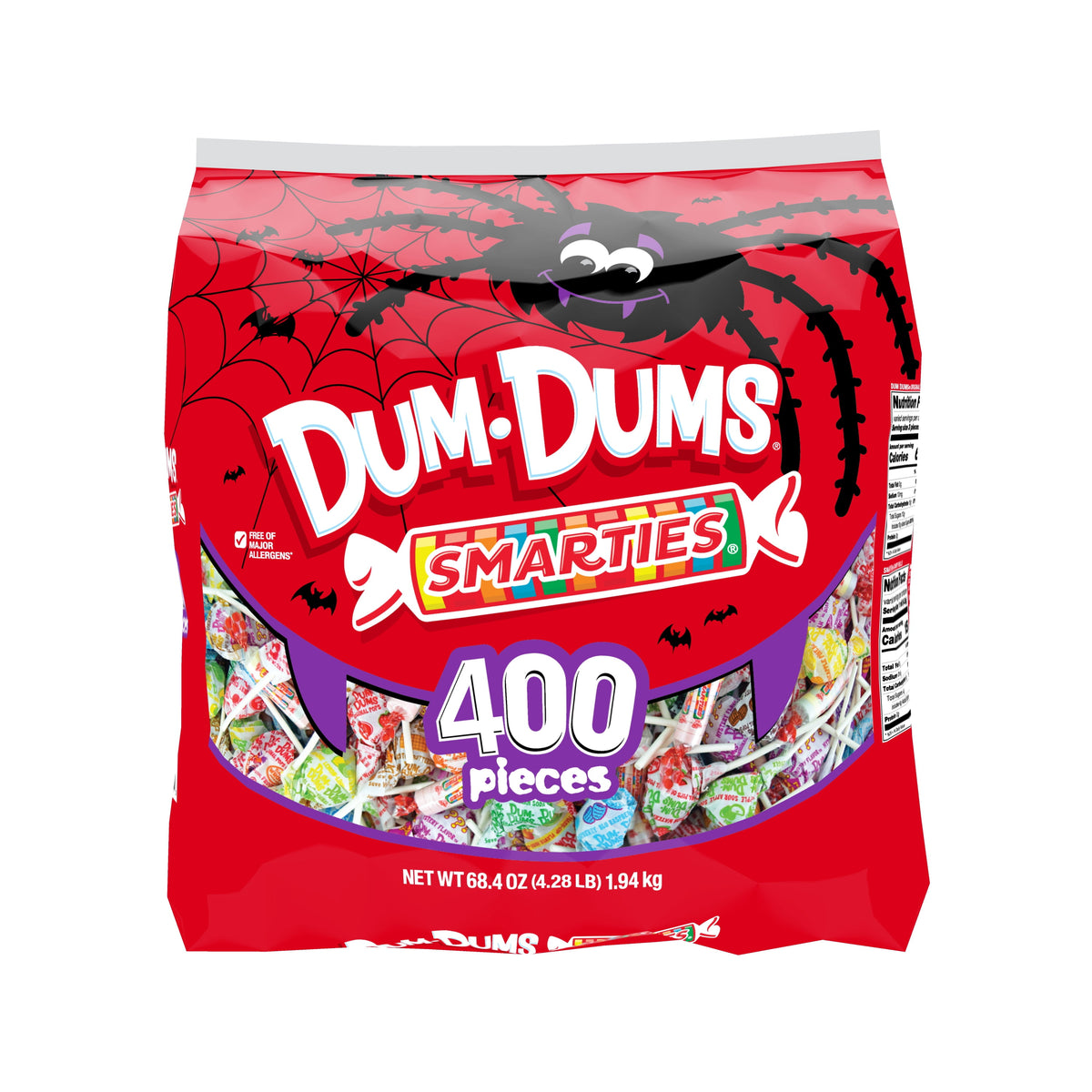 Dum Dums & Smarties Halloween Allergen-Free, Assorted Candy Mix Lollipops & Suckers, Hard Party Candy Bags, 400 Count
