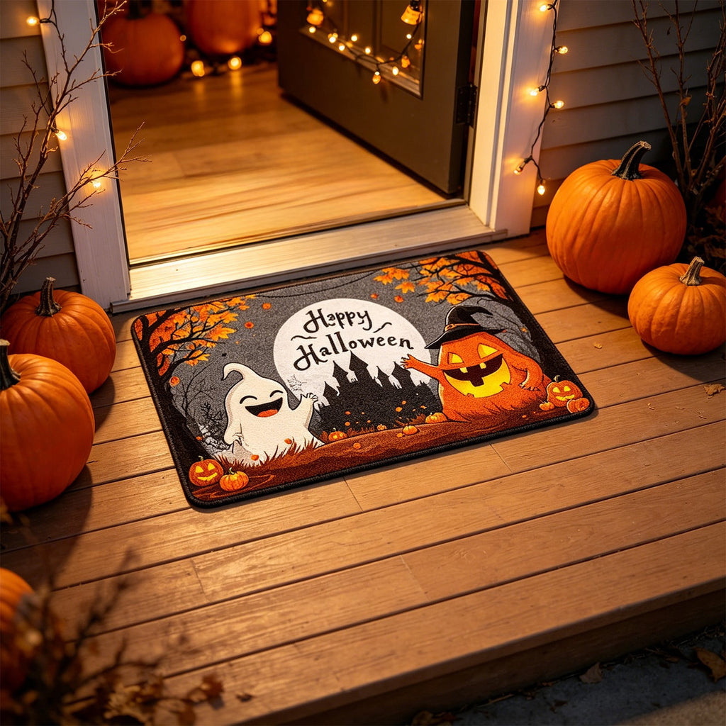 Halloween Wreath Shaped Rugs, Soft Indoor Mat for Entryway, Kitchen, Halloween Party, Pumpkin Witch Spooky Home Decor, 23.62x15.75 Inches