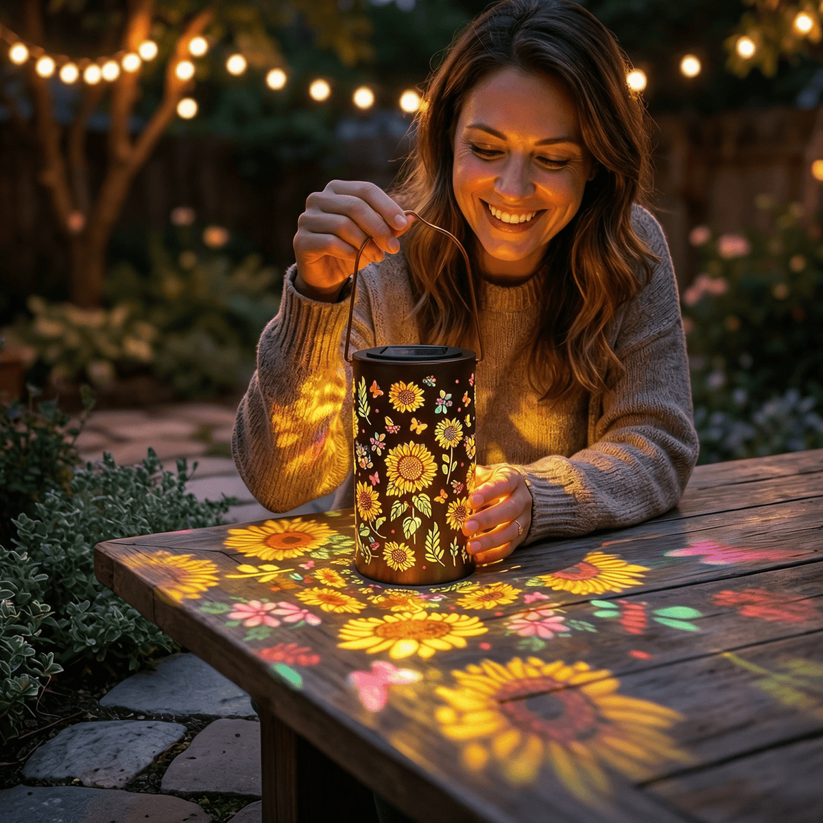 Colorful Solar Lanterns IP65 Outdoor Waterproof, Mother's Day Gifts for Women Mom Grandma - LED Colorful Sunflower Solar Lights Metal Hanging Lantern for Patio Yard Porch