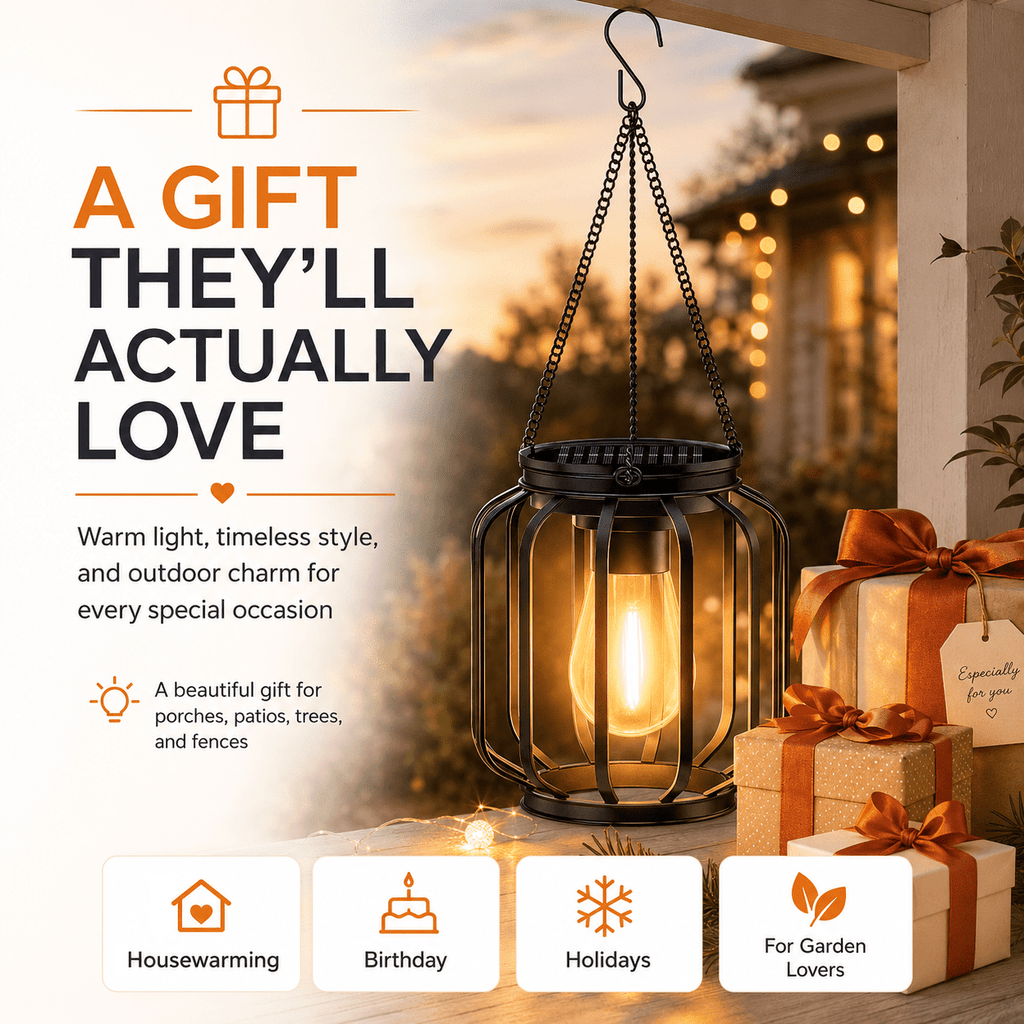 Diigabo 2-Pack Solar Hanging Lanterns Outdoor Metal Waterproof LED Lights with Hook Warm Bright Decorative Lanterns for Yard Garden Patio