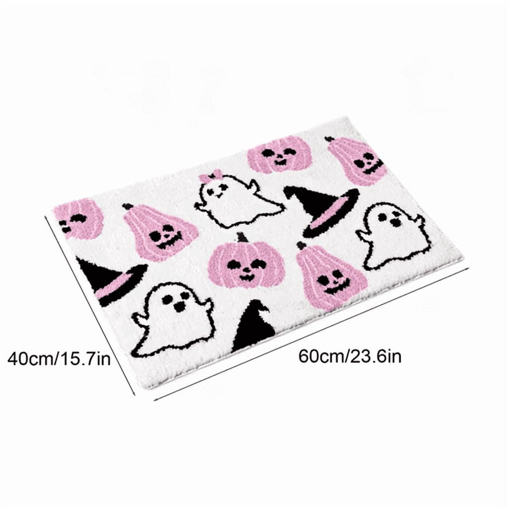 Halloween Doormat Ghost Bath Mat 23.6x15.7in Secure-Grip Absorbent Soft Faux Fur Rug for Bathroom Bedroom Living Room Decor by OVFUIZ