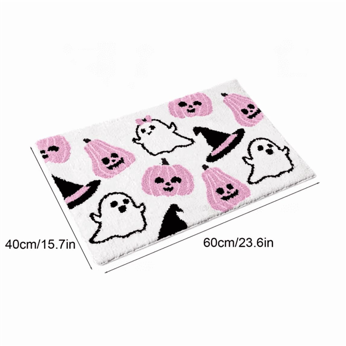 Halloween Doormat Ghost Bath Mat 23.6x15.7in Secure-Grip Absorbent Soft Faux Fur Rug for Bathroom Bedroom Living Room Decor by OVFUIZ