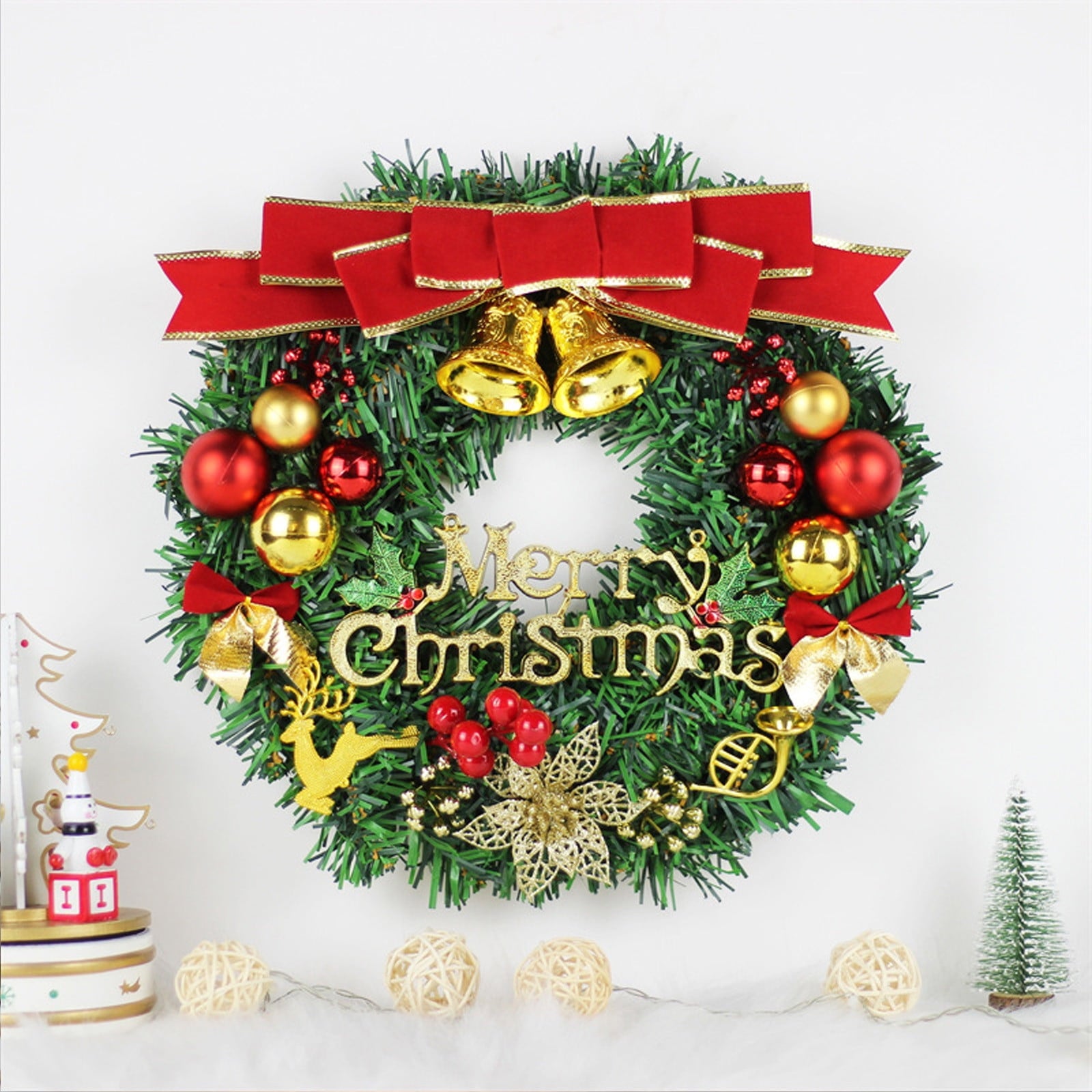 Btomtd Diameter 8" Pumpkin Skull Wreath Halloween Decor Acrylic Round Disk Hanging Ornament with Garland for Front Door Window, A