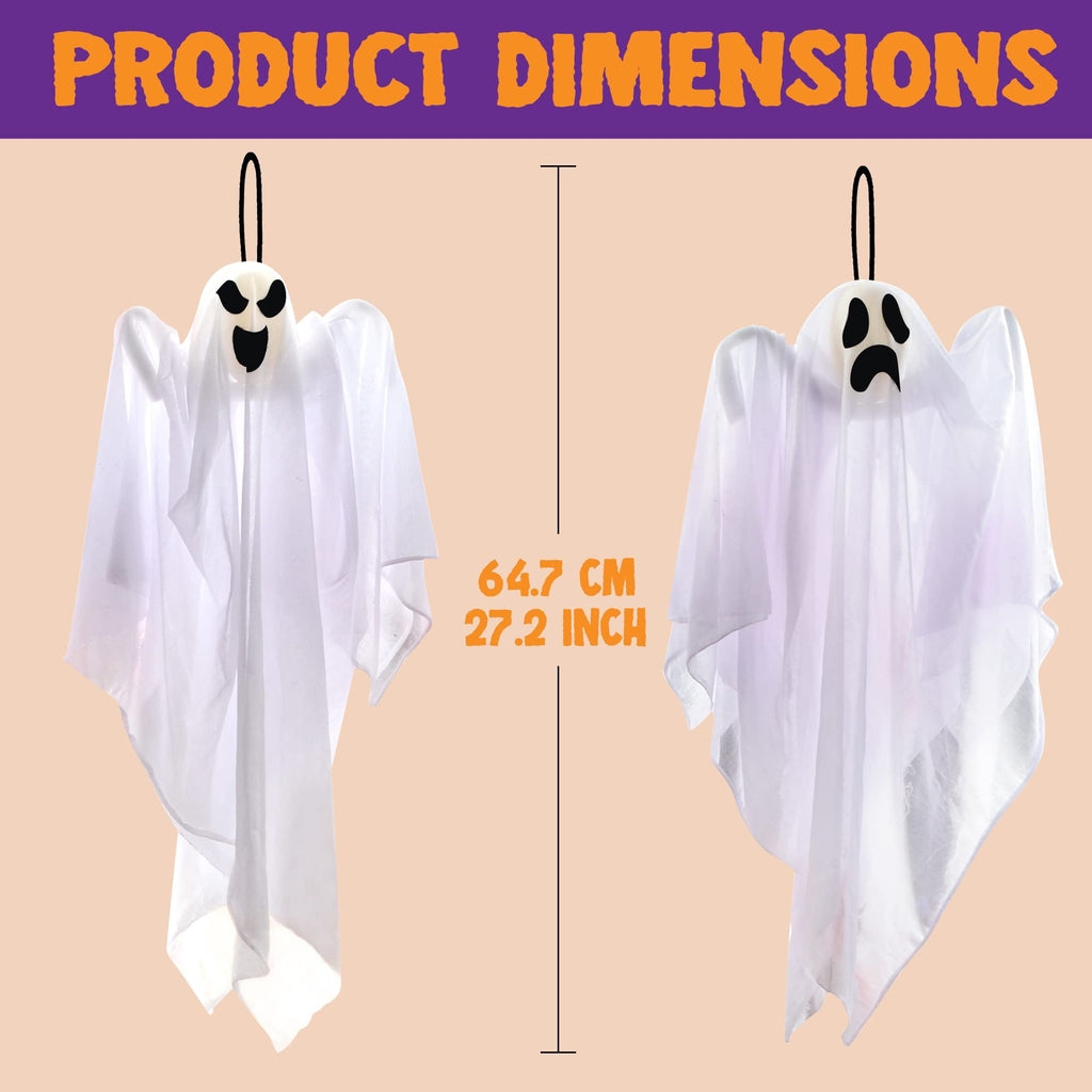 Joyfy 3 Pack Halloween Hanging Ghosts Decorations,27.5" Cute Scary Flying Ghosts Outdoor Hanging Halloween Decorations Yard Decorations