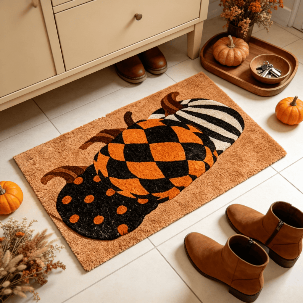 Halloween Pumpkin Welcome Door Mat, Funny Durable Non Slip Decorative Rugs for Bathroom Bedroom Kitchen Front Door