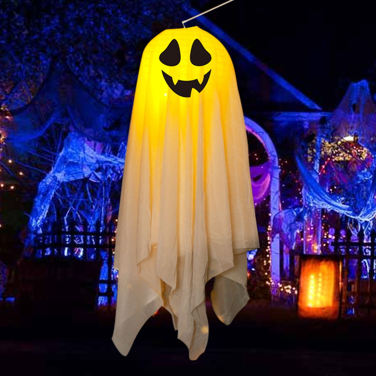 Gallickan 21" Halloween Hanging Light Up Ghost, Lighted Halloween Ghost Decorations, Cute Ghost Halloween Indoor Outdoor Decoration for Trees, Yard, Patio, Lawn, Garden, D
