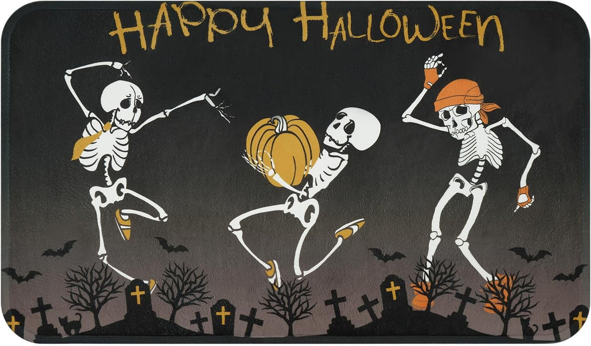 BLEUM CADE Halloween Doormat Outdoor Welcome Mat Dancing Skulls Door Mat Outside Entry Rug,18" x 30"