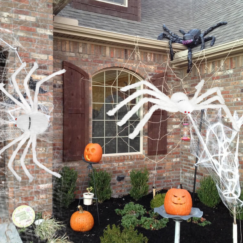 Innens 11.8ft Halloween 144 LED Purple Spider Web Lights with 35" Giant Spider Light up Cobweb Halloween Decorations for Indoor Ourdoor Garden Yard Home Patio (Black, 1Pc)