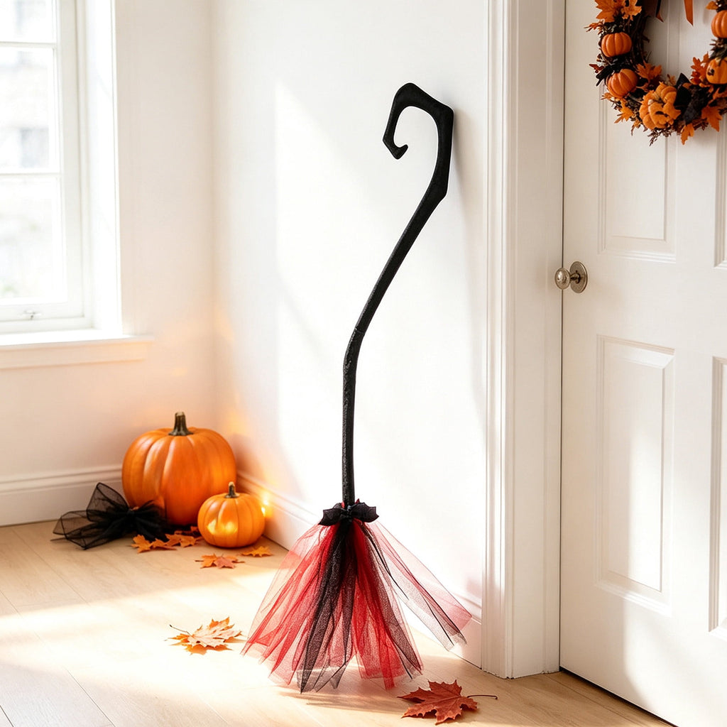 Halloween Decoration Indoor, 5.5 Ft Giant Light-Up Witches Broom, Rustic Halloween Decor for Porch, Yard, Front Door