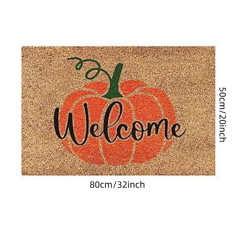 Jinswick Pumpkin Welcome Doormat Fall Indoor Outdoor Entrance Home Front Porch Rugs Halloween Housewarming Greetings Gift Decoration Supplies 20 x 32 Inches