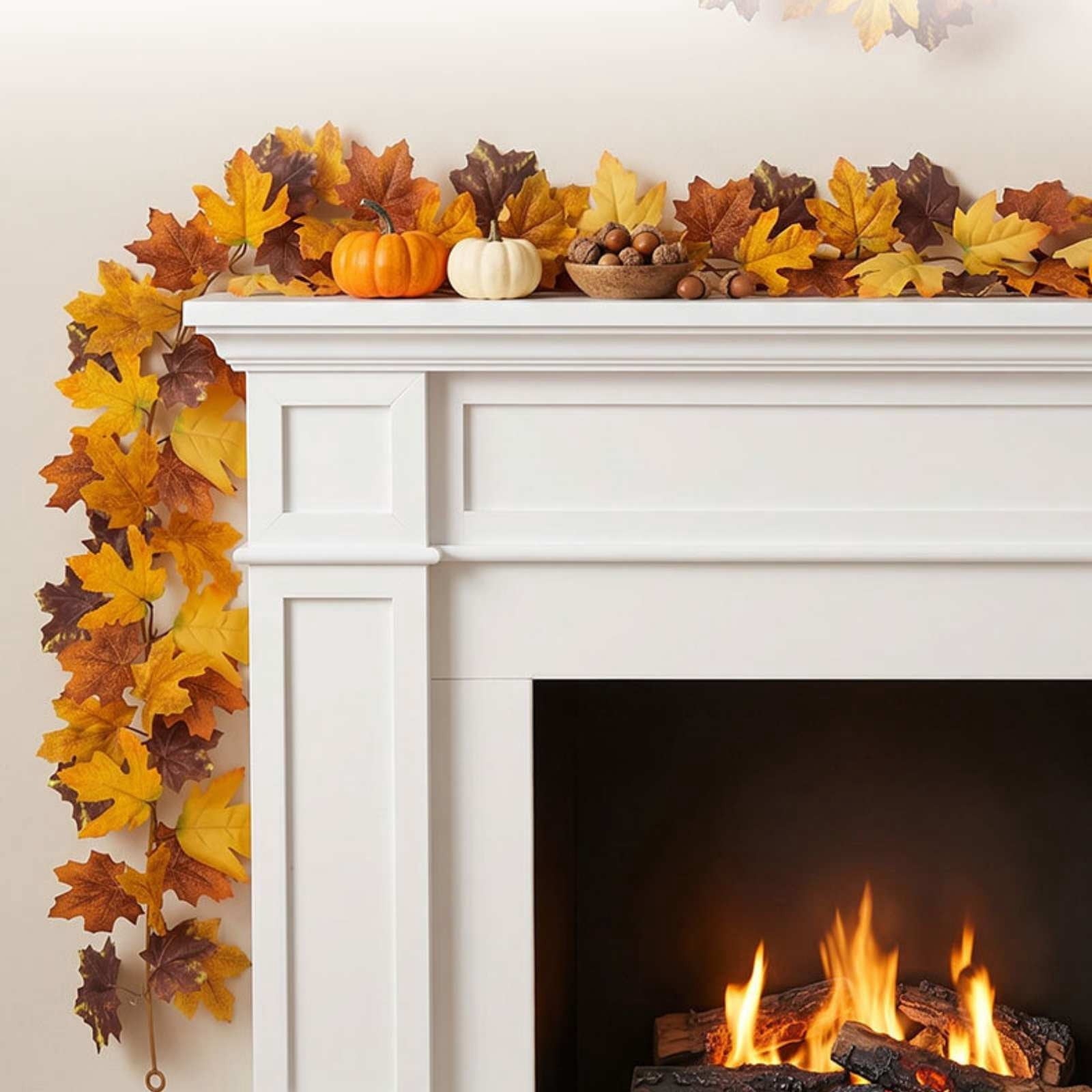 WKSCLPAI Halloween Maple Leaf Garland, Fall Vine Wreaths for Autumn Festivities Decor,Seasonal Garlands for Home,Halloween & Fall Decorations