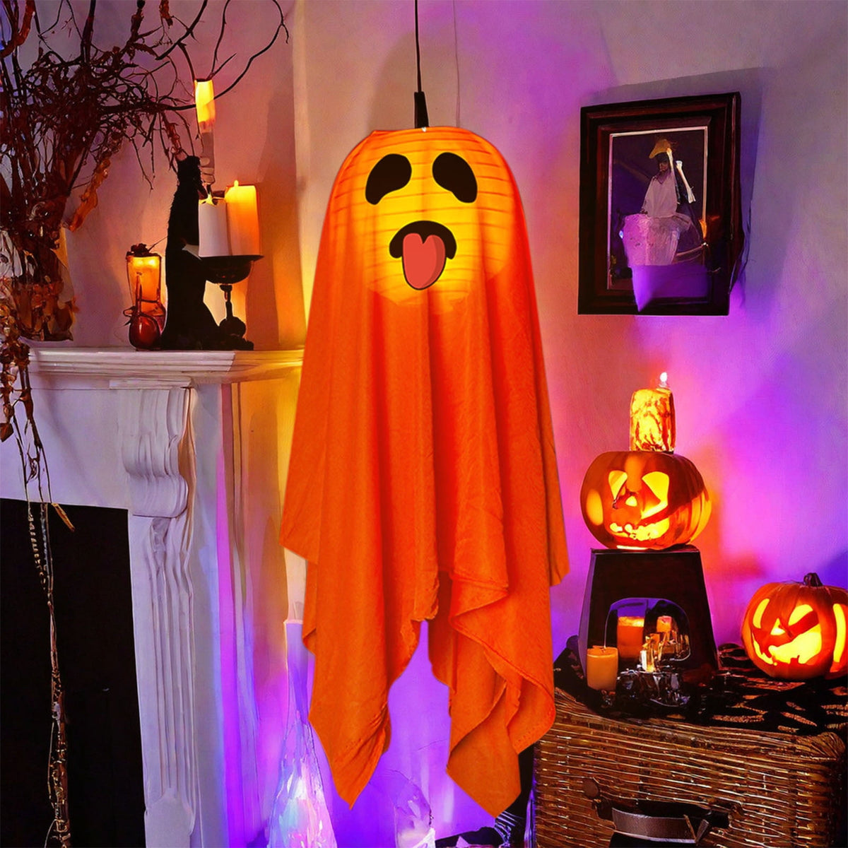 Gallickan Halloween Decoration Outdoor, Lighted Glowing Ghost Outdoor Ornaments Hanging Ghosts Decorations for Halloween Party Indoor Outdoor Home Garden Yard, B