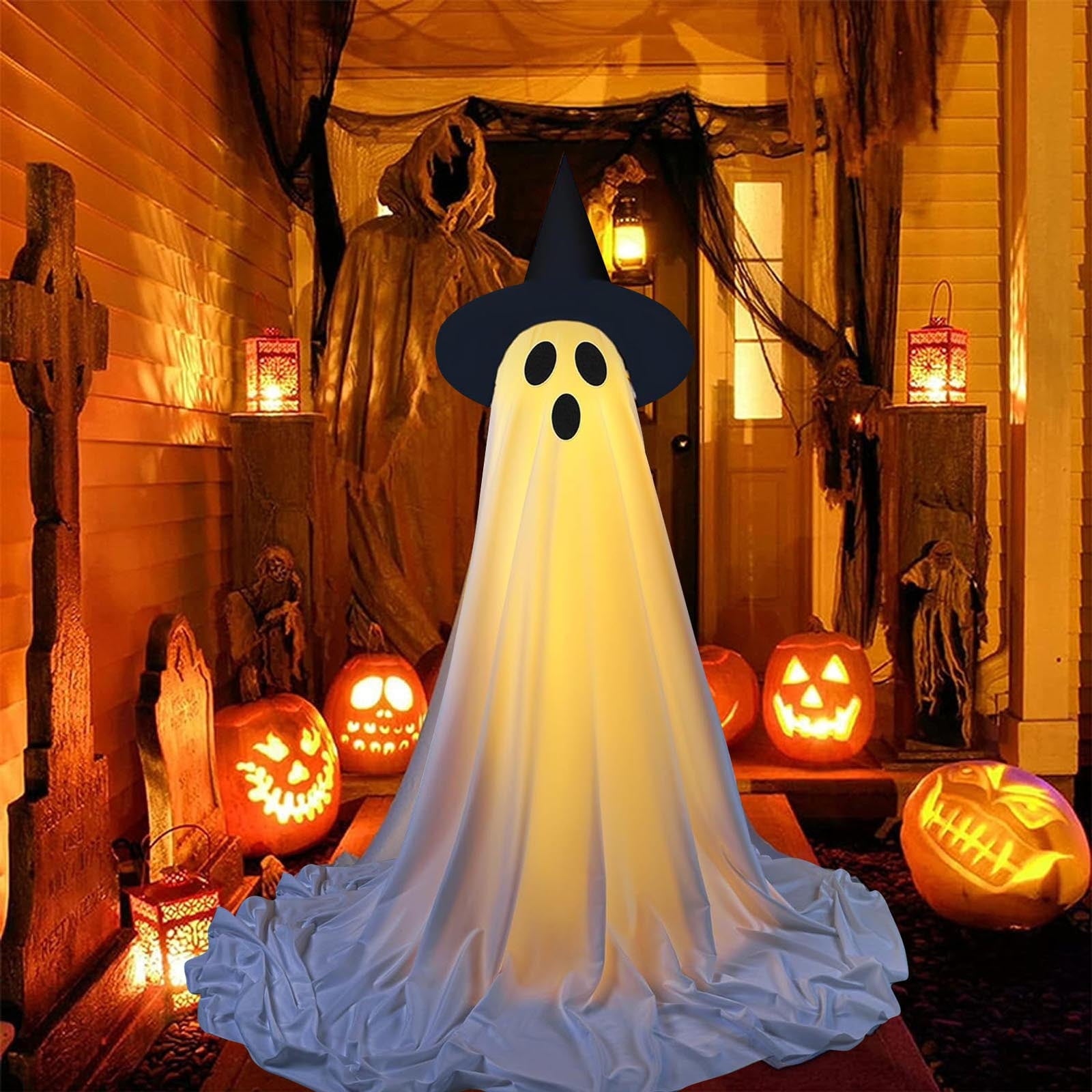 Ywuzuh Halloween Decorations Ghost Decorations Spooky Ghost Halloween Decor with Witch Hat, Scary Ghosts Decor with Led Lights for Front Porche Yard Garden Home