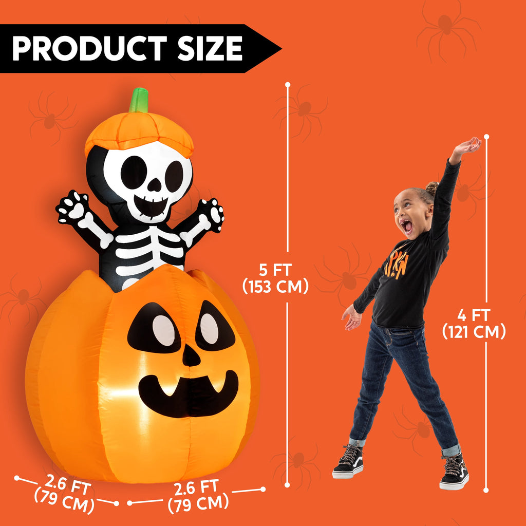 Joyfy 5 ft Halloween Inflatable Animated Cat on Pumpkin,Halloween Outdoor Decoration with LED Lights,Blow Up Decoration for Yard & Lawn,Party