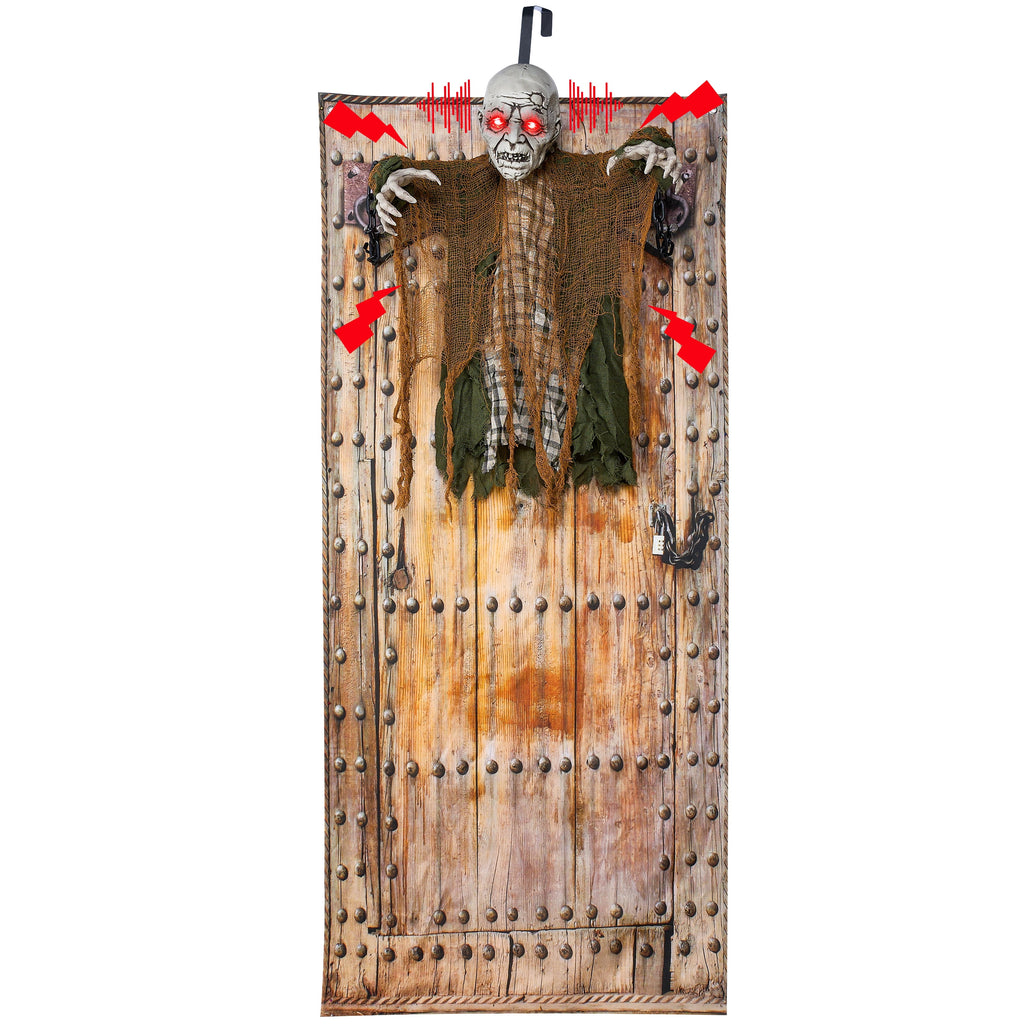 Joyfy 67" Standing Grim Reaper with Chain, Large Halloween Decorations Outdoor, Life Size Animatronics Skelton, Sound-Actived Party Decor with Creepy Sound & LED Eyes, Scary Haunted House Props