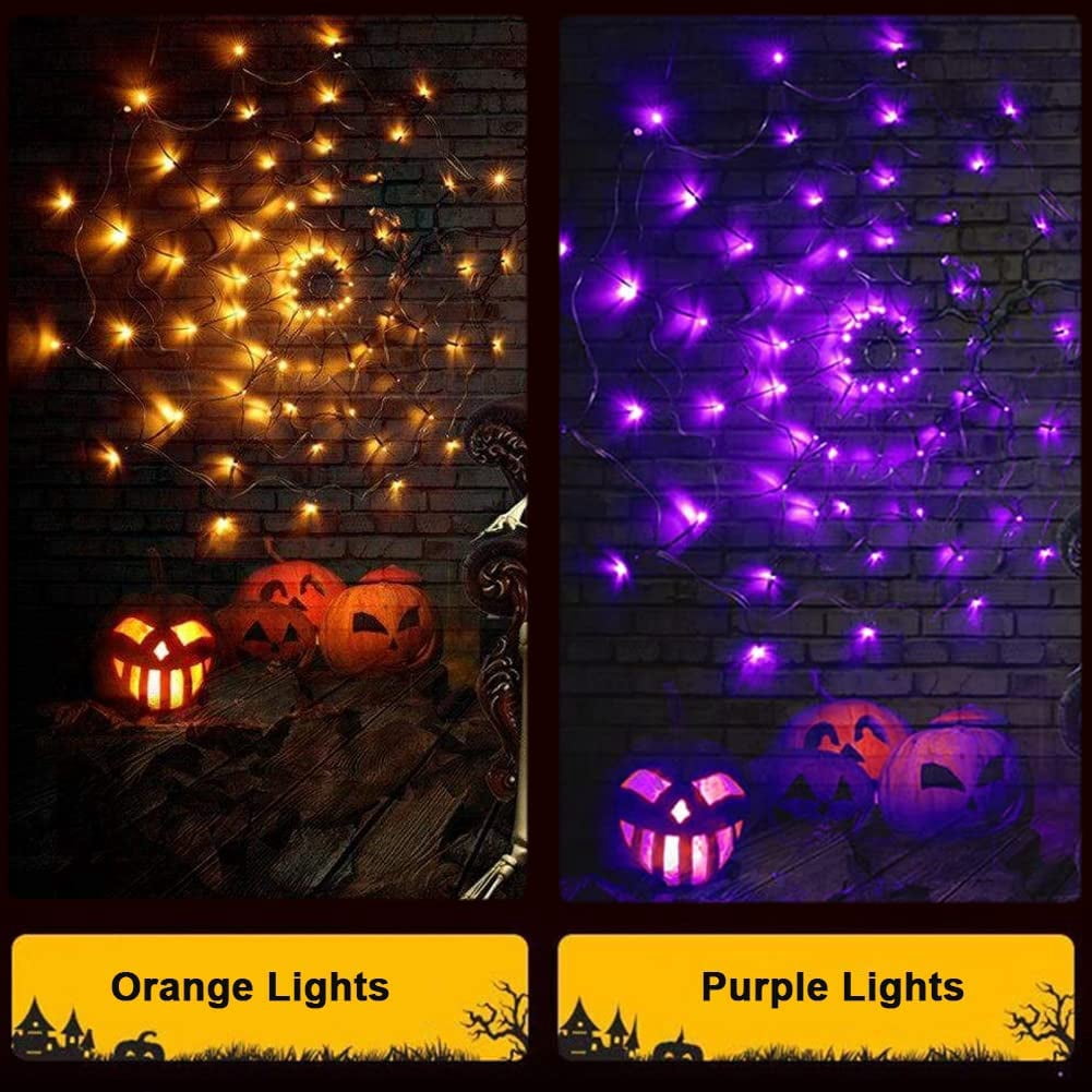 PMMIPNW Halloween Light Spider Web Lights 70 LED, Halloween String Lights Battery Operated with 8 Modes, Retro Haunted for Bedroom, Bar, Haunted House, Wall Halloween Decoration, Purple