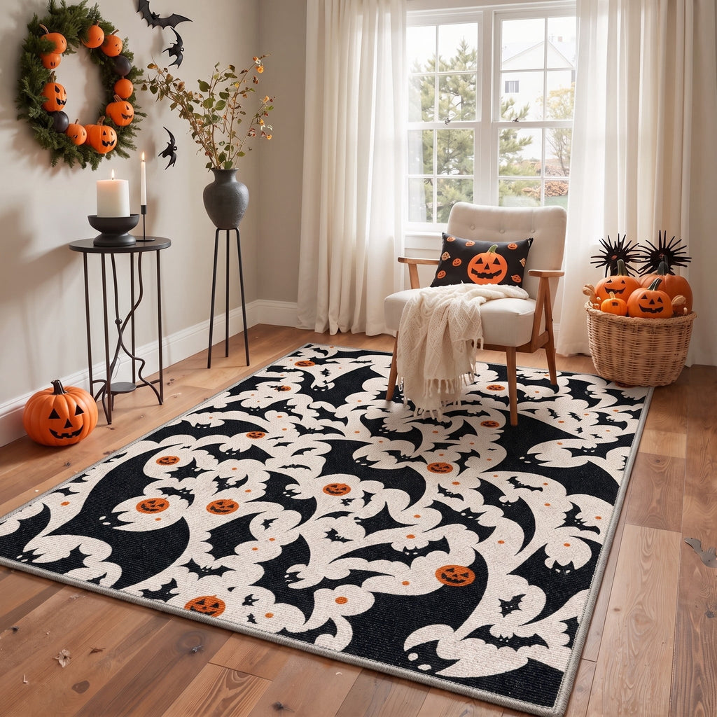 GENIMO 2'x3' Halloween Doormat, Washable Non Slip Soft Whimsical Cat Outdoor Door Mat for Front Door Covered Porch Patio Entryway, Vintage Black