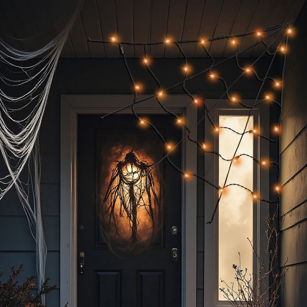 Indoor/Outdoor 30-Count LED Corner Web Lights, Multicolor, 30" x 30", Halloween by Way To Celebrate