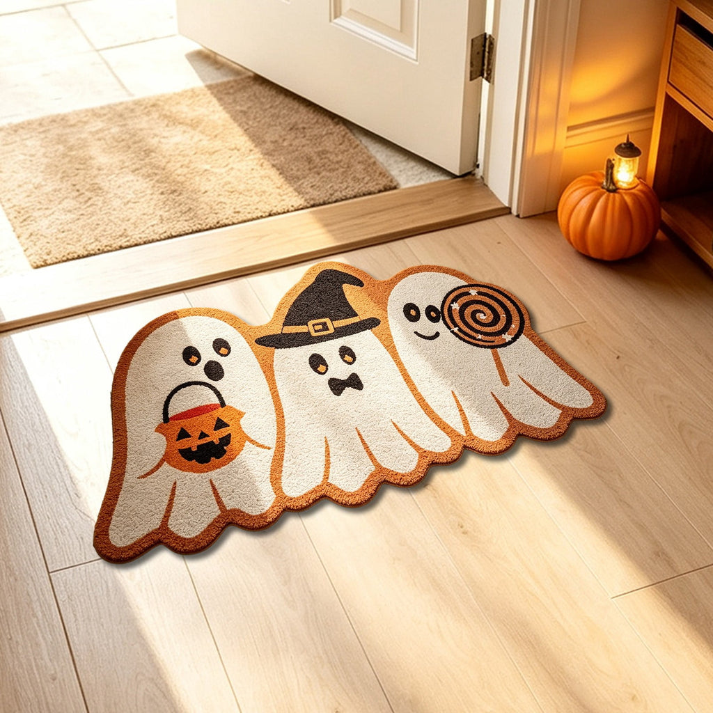 Halloween Doormat Ghost Bath Mat 23.6x15.7in Secure-Grip Absorbent Soft Faux Fur Rug for Bathroom Bedroom Living Room Decor by OVFUIZ
