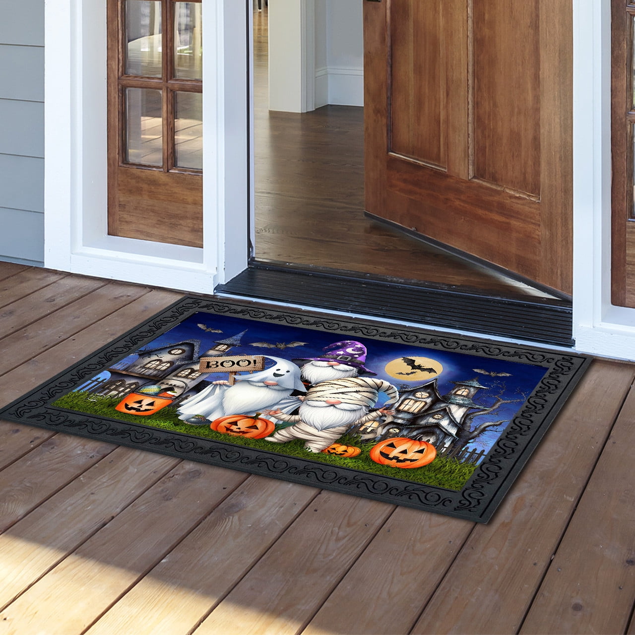 Briarwood Lane Halloween Doormat 30x18 Indoor Outdoor Costumed Gnomes For Halloween Doormat