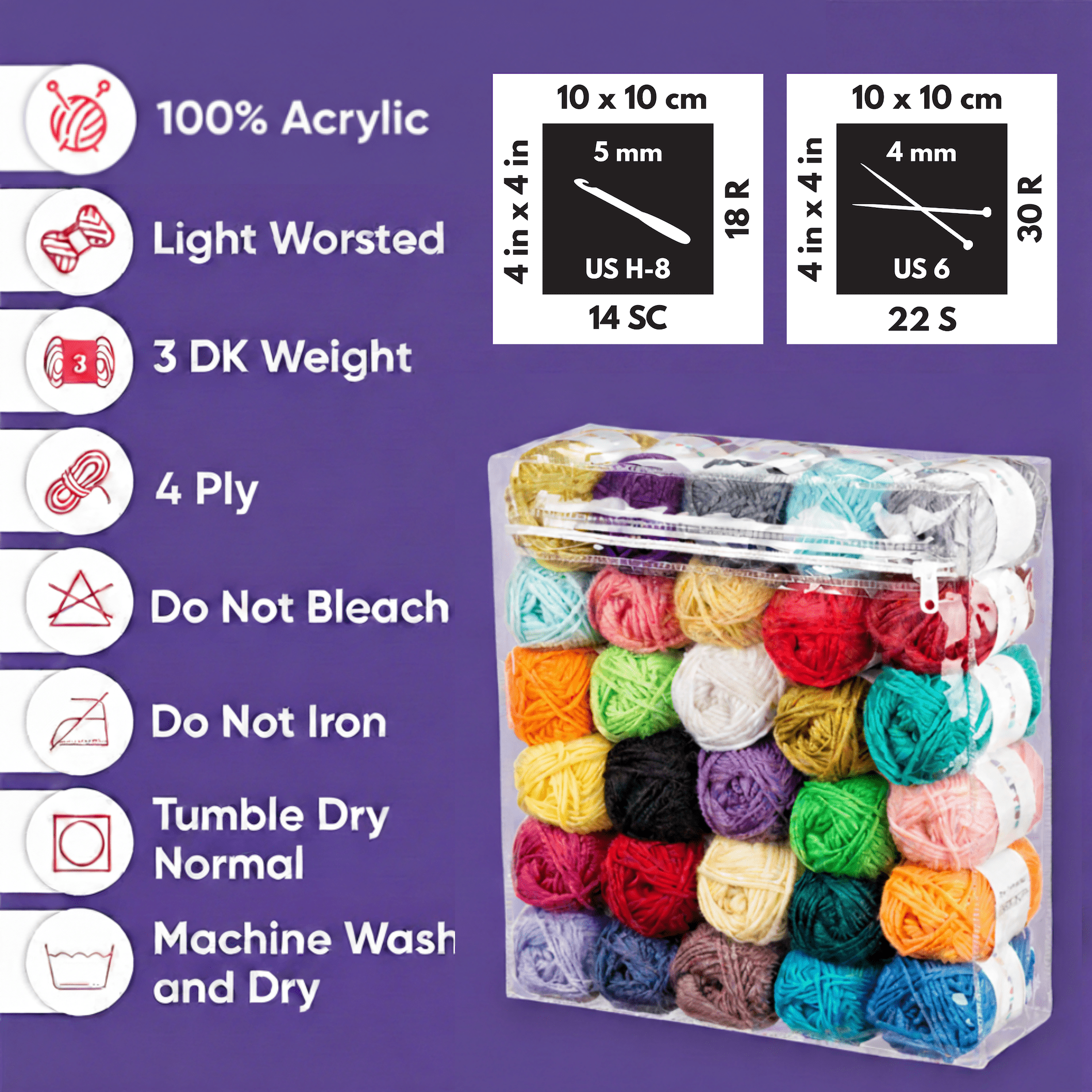 Craftiss Acrylic Yarn for Crochet - 30*0.7 Oz Skeins Unique Colors - Bulk Yarn Kit - 1300 Yards - Perfect for Any Mini Project