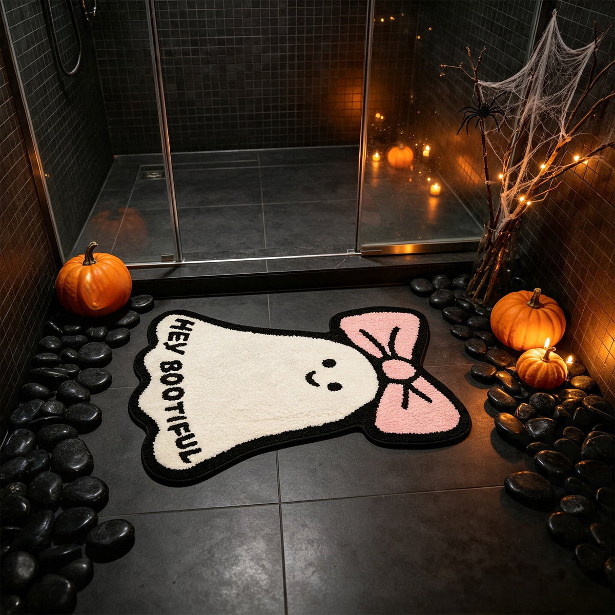 Pink Halloween Decor Ghost Candy Bowl Figurine with Bow and Scalloped Holder for Indoor Tabletop Decor and Party Favor Display