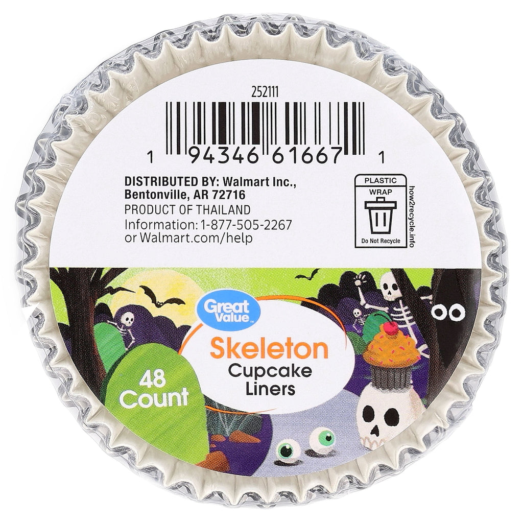 Great Value Skeleton Cupcake Liners, 48 Count