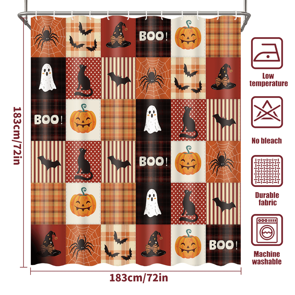 Ikfashoni Fall Shower Curtain with Hooks, Fall Decor for Home, Buffalo Plaid Pumpkin Waterproof Bathroom Curtains, 72"X72"