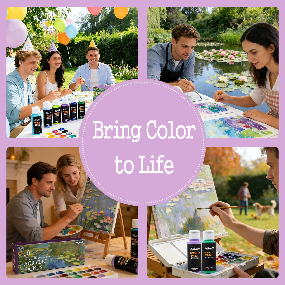 Artkey Acrylic Craft Paint Set, Festival, 24 Colors (2-Ounce)