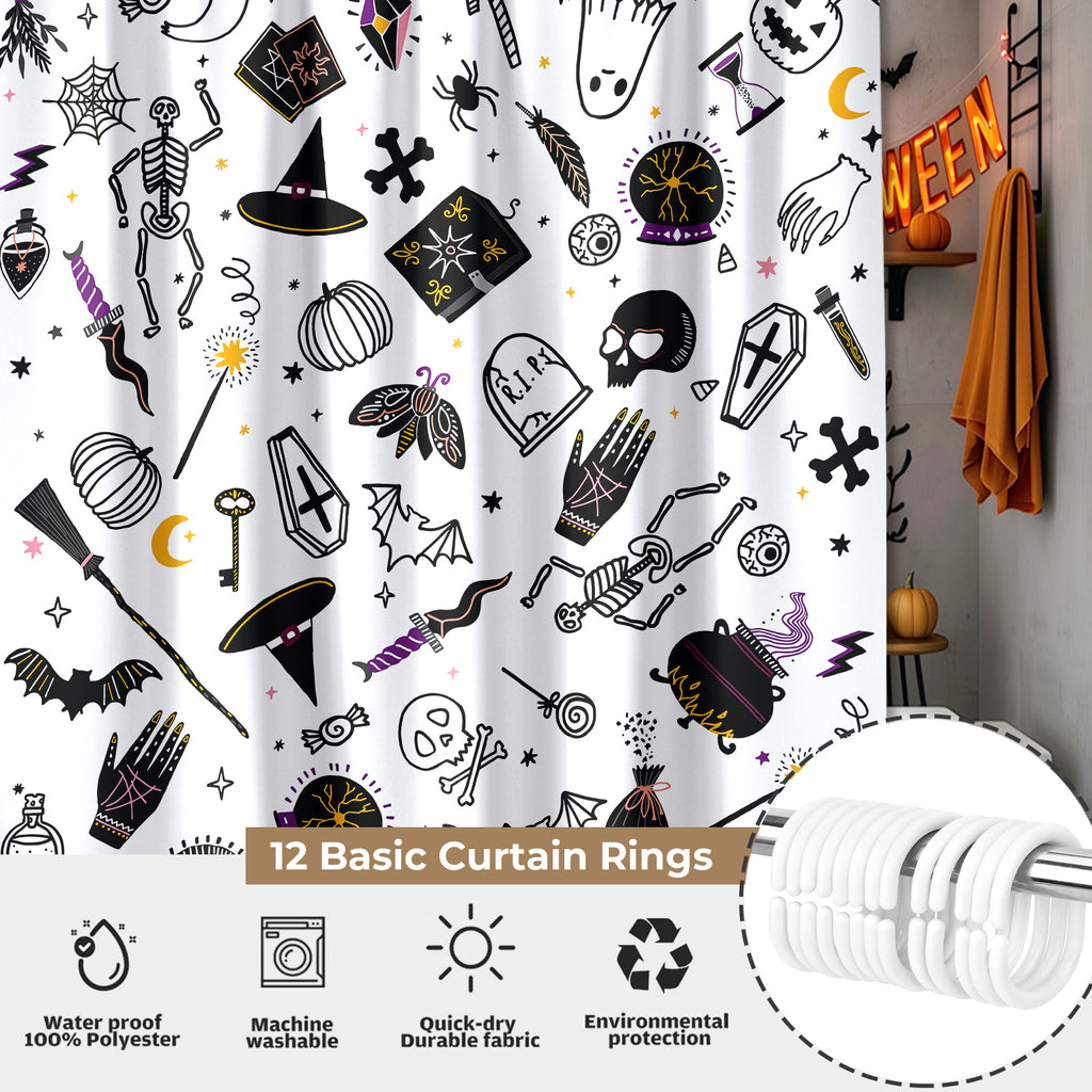 Seasonwood Halloween Shower Curtain,Spooky Halloween Black Cat Shower Curtain,Waterproof Halloween Bathroom Decor with 12 hooks,72"x72"