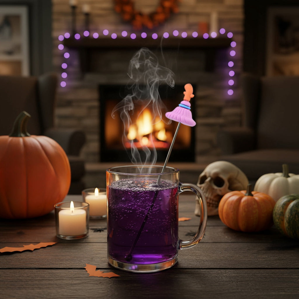Stainless Steel Mixing Spoon for Cocktails – Halloween Barware, 304 Food - Grade Stirring Rod with Ghost, Witch Hat, Bat & Pumpkin Designs,Orange